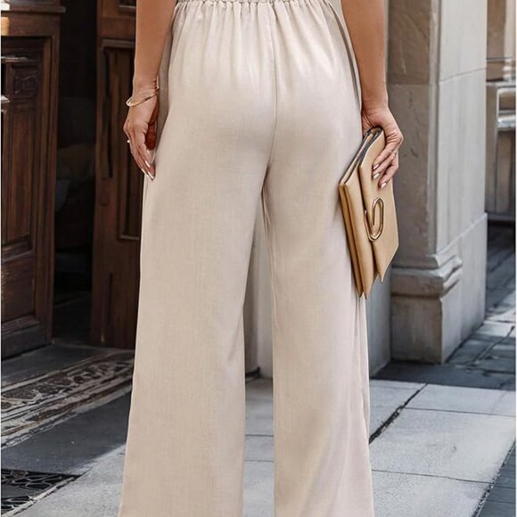 Beige Wide-Leg Blend Pants with Split Layer Detail – Medium Stretch - Picture 2 of 5